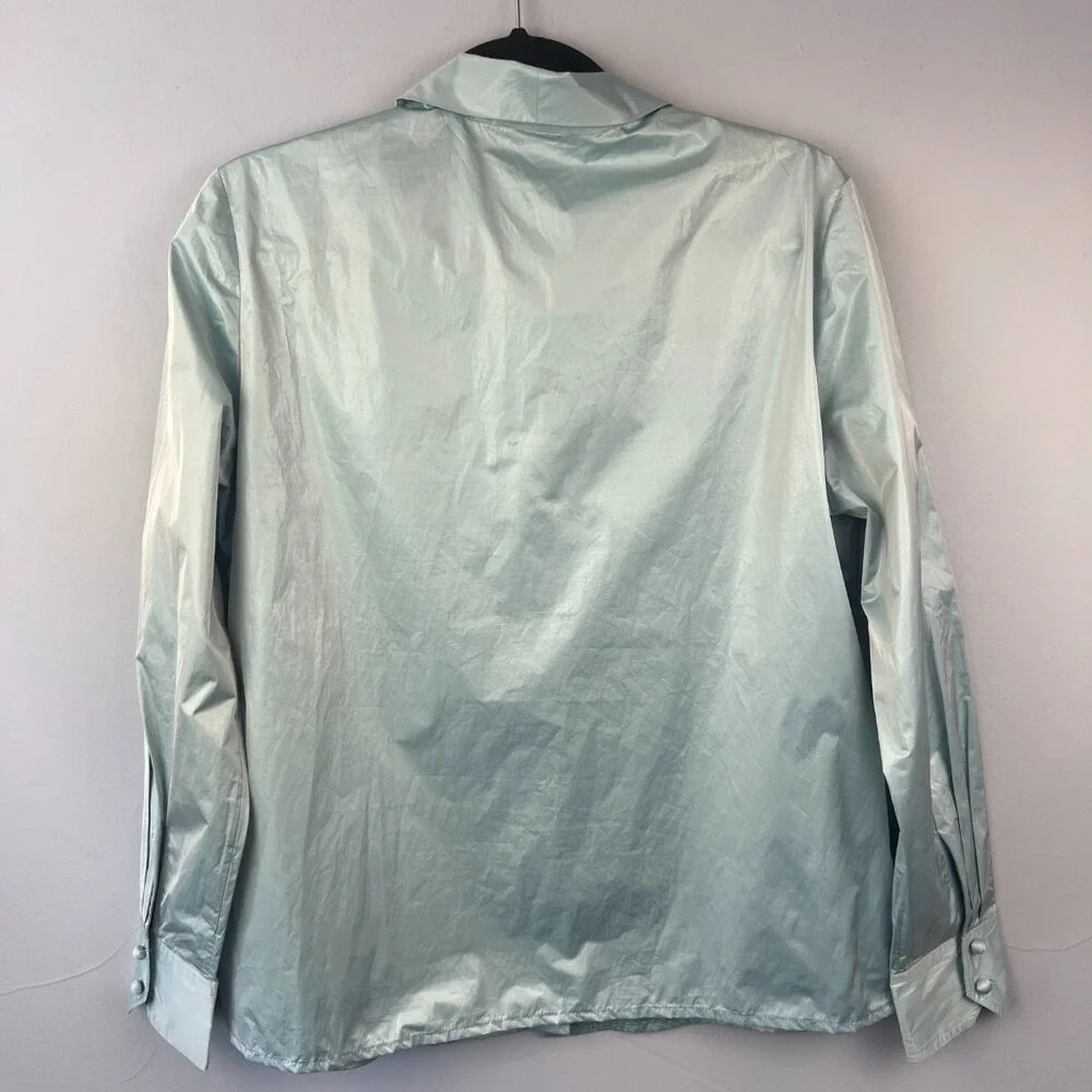 Tory Burch Long Sleeve‎ Button-up Light Blue Shirt Size 10 Shimmers Iridescent